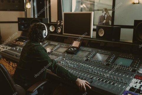 Music producer creating new tracks in a studio